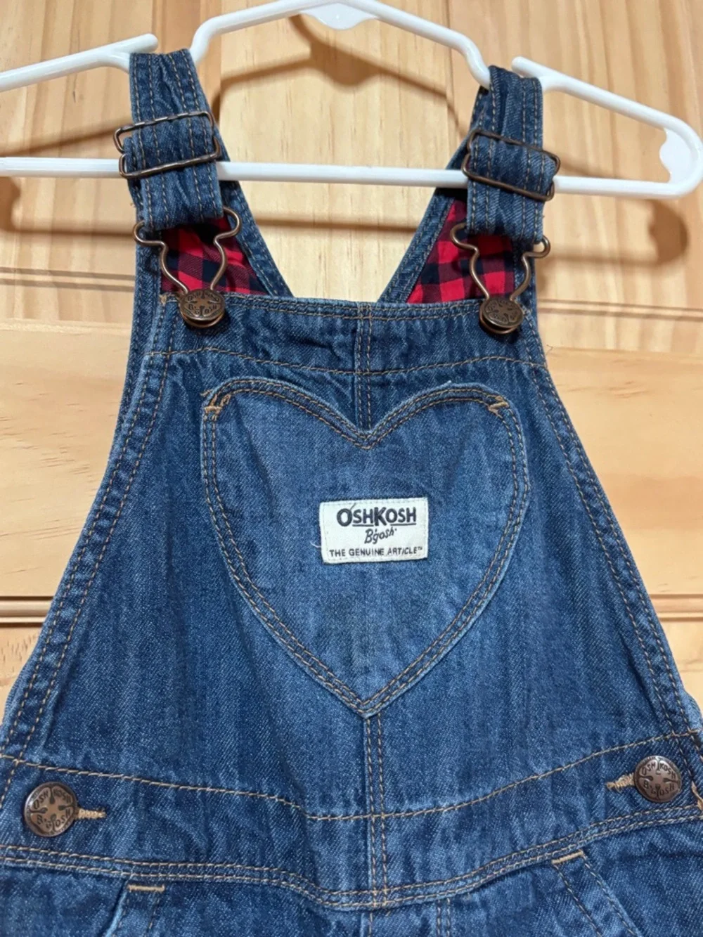 OshKosh B'gosh Denim Overalls with Heart Bib and Plaid Lining 24 Months